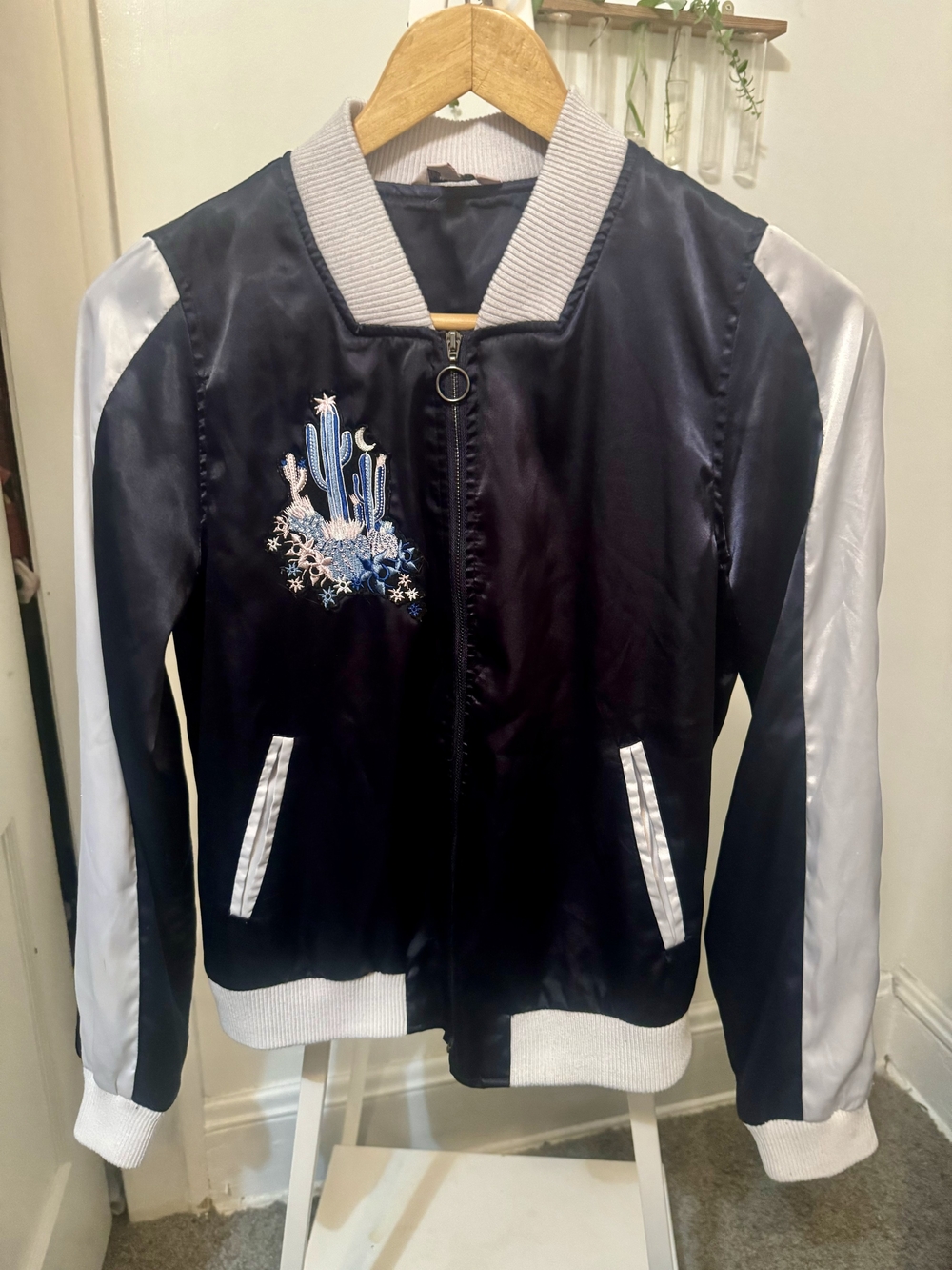 Juicy Couture Rare Cactus Embroidered Satin Bomber Jacket